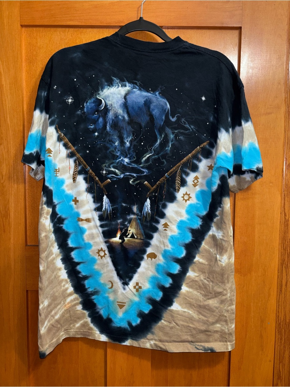 Vintage Liquid Blue Tie Dye T-Shirt Bison Skull Native American 2003 Large - Picture 4 of 5